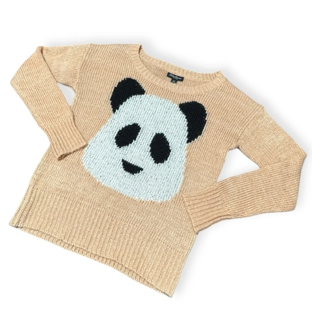 Streetwear Society Peach Panda Knit Sweater Small Cute Comfy Kawaii Long Sleeve - Picture 2 of 8